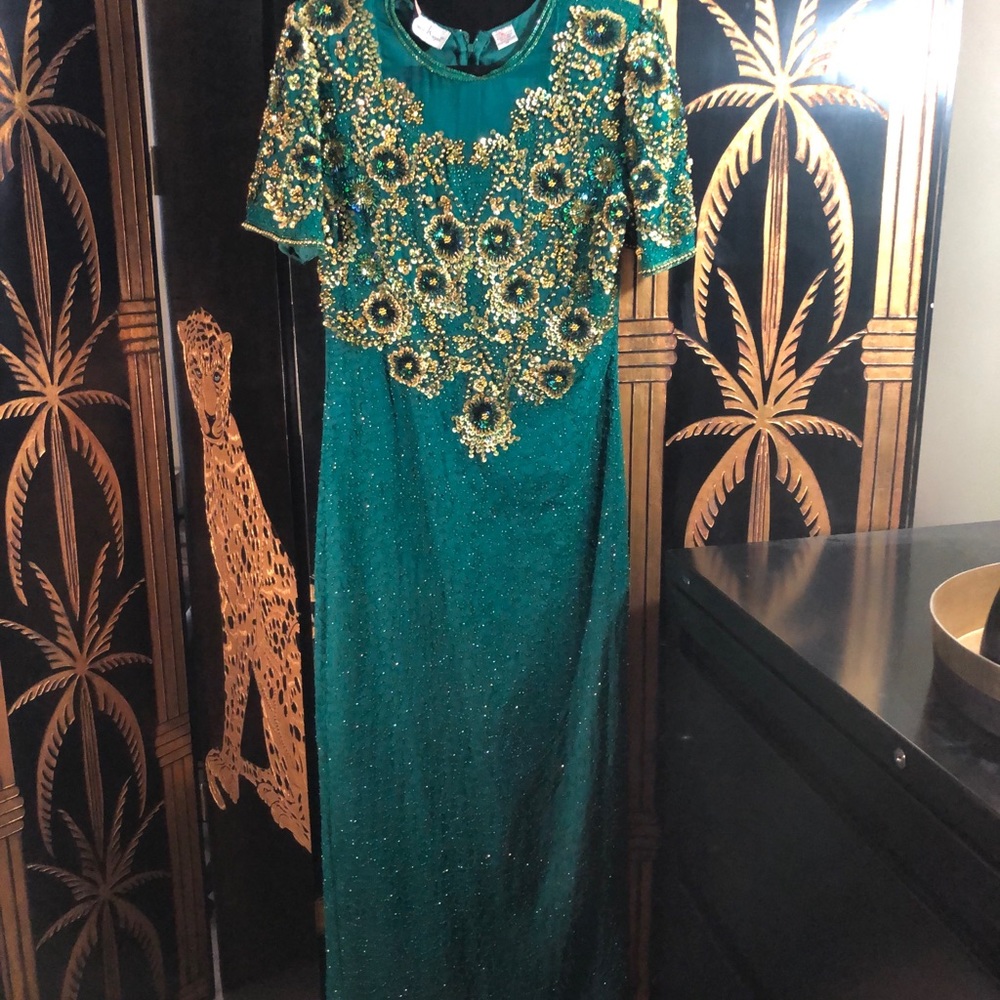 Beaded and Sequined Silk Evening Gown- Size M